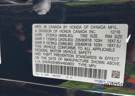 2017 Honda Cr-V Ex-L/Ex-L Navi z USA, uszkodzony, nr VIN 2HKRW2H85HH604833